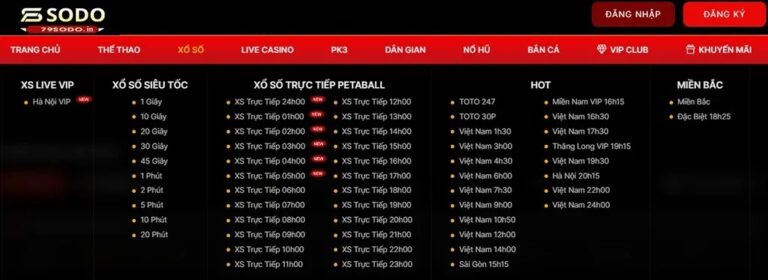 Lịch sử hình thành và phát triển của 79Sodo 1. Hành trình 15 xây dựng thương hiệu 79Sodo 79Sodo chính thức ra mắt thị trường vào năm 2005 với sứ mệnh cung cấp dịch vụ xổ số trực tuyến chất lượng cao. Lúc đầu, chúng tôi tập trung vào các trò chơi thú vui truyền thống của ba miền Bắc, Trung, Nam, mang lại cho người chơi những cơ hội đổi đời với tỷ lệ trả thù lao. Qua thời gian, 79Sodo đã phát triển vượt bậc, mở rộng danh mục trò chơi và dịch vụ để đáp ứng nhu cầu ngày càng đa dạng của người chơi. Hiện nay, chúng tôi cung cấp nhiều loại hình giải trí trực tuyến như cá cược, sòng bạc trực tiếp, quay hũ và bắn cá. 2. Tầm nhìn và cốt lõi giá trị của 79Sodo Tầm nhìn của 79Sodo đã trở thành nền tảng cá cược trực tuyến số 1 tại Việt Nam và khu vực châu Á. Chúng tôi cam kết mang đến những trải nghiệm an toàn, minh bạch và công bằng cho người chơi. Bao gồm các cốt lõi giá trị: Uy tín : Xây dựng niềm tin với cộng đồng người chơi. Minh bạch : Mọi kết quả đánh số đều được công khai và đảm bảo tính công bằng. An toàn : Bảo vệ thông tin người chơi và thực hiện giao dịch an toàn. Chuyên nghiệp : Đội ngũ nhân viên tận tâm, sẵn sàng hỗ trợ khách hàng 24/7. Tại sao nên chọn 79Sodo? 1. Uy tín hàng đầu trong ngành cá cược trực tuyến 79Sodo đã xây dựng một cách chắc chắn và vững chắc hơn một thập kỷ qua. Các trò chơi tại đây đều được cấp phép và kiểm tra chặt chẽ để đảm bảo tính minh bạch và công bằng. 2. Hệ thống trò chơi đa dạng và hấp dẫn Chúng tôi tự hào mang đến một kho trò chơi phong phú, bao gồm: Xổ số trực tuyến : Với tỷ lệ trả thưởng cao nhất trên trường, người chơi có cơ hội giành chiến thắng lớn chỉ với một số tấm vé. Thể Thao trực tuyến : Bao gồm nhiều môn thể thao phổ biến như bóng đá, bóng rổ, quần vợt và thể thao điện tử. Casino trực tiếp : Cung cấp trải nghiệm sòng bạc chân thực với các trò chơi như baccarat, roulette và blackjack. Quay số : Trò chơi với đồ họa sống động và tỷ lệ thắng cao. Bắn cá : Một trò chơi giải trí hấp dẫn, phù hợp với mọi người trẻ tuổi. 3. Giao dịch nhanh chóng và bảo mật tuyệt đối 79Sodo hỗ trợ nhiều phương thức thanh toán linh hoạt như chuyển khoản ngân hàng, ví điện tử và mã cào cào. Mọi giao dịch đều được thực hiện trong thời gian ngắn và tối đa bảo mật. 4. Chăm sóc khách hàng chuyên nghiệp, tận tâm CSKH ngũ cốc của 79Sodo luôn sẵn sàng hỗ trợ người chơi 24/7. Bất kỳ vấn đề nào liên quan đến tài khoản, trò chơi hay giao dịch đều sẽ được giải quyết nhanh chóng. Top 5 game hot nhất tại 79Sodo 1. Xổ số trực tuyến 79Sodo 